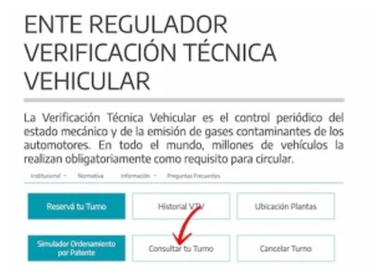 Paso 1 para consultar o cambiar el turno de la VTV en Morón
